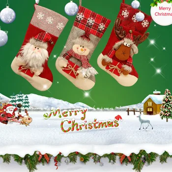 46X22cm Vianočný Večierok Vianočný Strom Visí Dekor Nový Rok Červená Skontrolujte Cartoon Jeleň Santa Snehuliak Osadenie Ponožka Deti Darček Cukríky Tašky