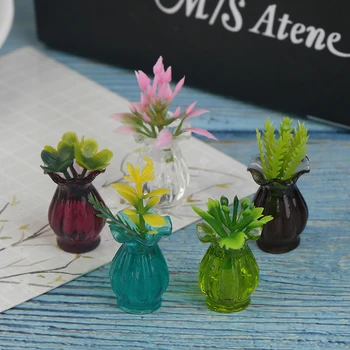 5 ks domček pre bábiky Miniatúry 1:12 Farebné Mini Keramické nádoby HOBBY Ručné Doll House Kuchyni Keramické zariadené, pri váza+kvet 28761