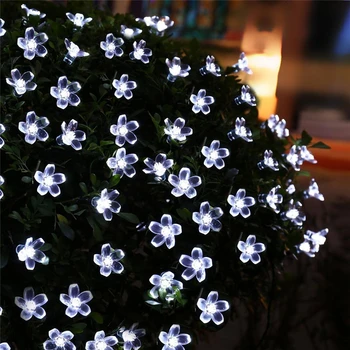 50 LED 7M Solárna Lampa LED Reťazec Rozprávkových Svetiel Broskyňa Ledertek Kvet Solárne Girlandy Záhrada Vianočná Výzdoba Pre Vonkajšie