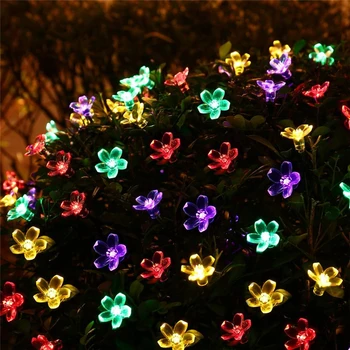 50 LED 7M Solárna Lampa LED Reťazec Rozprávkových Svetiel Broskyňa Ledertek Kvet Solárne Girlandy Záhrada Vianočná Výzdoba Pre Vonkajšie