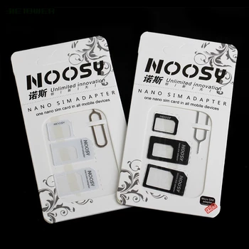 500sets/veľa 4 V 1 Noosy Nano Micro SIM Kartu Adaptér Vysunúť Pin Pre iPhone 5 5S Pre iPhone 6 6plus 7 7plus s Retail Box