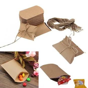 50pcs Kraft Papier Vankúš Svadobné Party Prospech Boxy Cukrovinky, Koláče Sladké Tašky Tvorivé candy box kvalitný darčekový balíček box