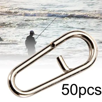 50Pcs Nehrdzavejúcej Ocele Rybárske Klipy Oválne Rybárske Náčinie, Nástroj na Rýchle Prepojenie Klipy Zacvaknite Interlock Delené Krúžky Rybárske Snap Cnnector Fi