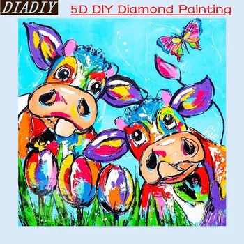 5D Diy Plný Diamond Maľovanie Cross Stitch Zvierat Krava tulipány diamond Výšivky Diamond Mozaika domova darček 20x20