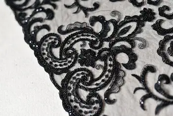 5yads čierne korálkové kábel čipky textílie, super jemné čipky, ťažké korálkové čipky textílie, high-end perličiek čipky textílie