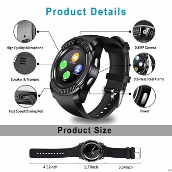 696 V8 Nepremokavé Smart Hodinky Bluetooth Smartwatch Dotykový Displej Náramkové Hodinky s Kamerou SIM Kartu Smart Hodinky 24108