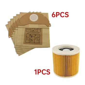6Pcs papierové tašky+1Pcs prachu Hepa filtre pre Vysávače Karcher časti Kazety HEPA Filter WD2250 WD3.200 MV2 MV3 WD3
