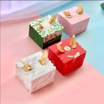 7 štýl--50pcs Svadobný Dar Boxy Papier Cake Box Baby Sprcha Prospech Boxy Candy Okno So Stuhou