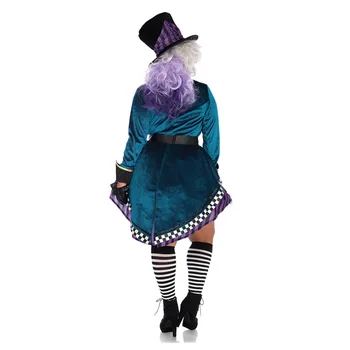 7pcs Klaun Mad Hatter Kostým pre Dospelých Žien Fantasias Sexy Kúzelník Cosplay Halloween Karneval Magic Šaty