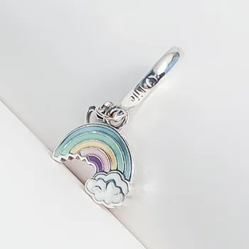 925 Sterling Silver Kúzlo Nové Strieborné Pozlátené Medi Rainbow Prívesok Fit Ženy Pandora Náramok & Náhrdelník Diy Šperky
