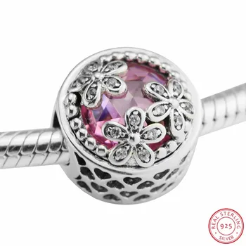 925 Sterling Silver Pink Rose-cut CZ Oslňujúci Daisy Lúka Korálky DIY Fit PANDORA Prívesky pre Ženy Šperky Čo Veľkoobchod FL509