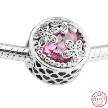 925 Sterling Silver Pink Rose-cut CZ Oslňujúci Daisy Lúka Korálky DIY Fit PANDORA Prívesky pre Ženy Šperky Čo Veľkoobchod FL509
