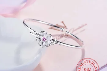 925 Sterling Silver Slivka Kvet Otvoriť Náramky & Bangles Vysoko Kvalitný Elegantný Lady Mincový striebro-šperky Pulseira Feminina