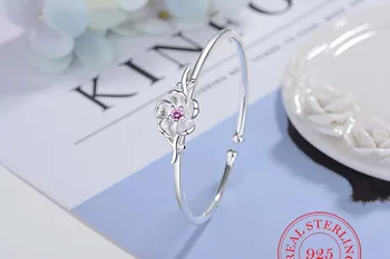 925 Sterling Silver Slivka Kvet Otvoriť Náramky & Bangles Vysoko Kvalitný Elegantný Lady Mincový striebro-šperky Pulseira Feminina