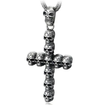 925 Sterling Silver Street Kultúry Hip-Hop, Punk Rock Kríž Lebky Kúzlo Muži Ženy Náhrdelník S Príveskom, Šperky