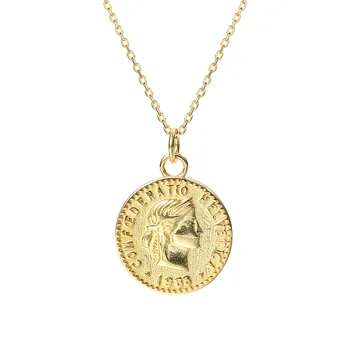 925 Sterling Silver Zlatý Náhrdelník Okrúhle Mince Dolár Prívesok Retro Portrét Studený Vietor Clavicle Reťazca Náhrdelník Pre Ženy