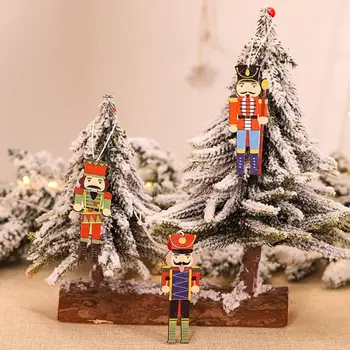 9pcs Orech Vojak Bábkové Vianočné Drevené Prívesky Vianočný Strom Dekorácie, Závesné Ozdoby Nový Rok Deti Darček