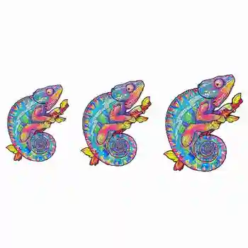 A4 Drevené Chameleon Skladačka Puzzle Tajomné Puzzle Sova Darček, pre Dospelých, Deti Vzdelávacie Puzzle Rozprávkové Interaktívne Hry, Hračky