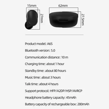 A6S TWS Bluetooth Slúchadlá Bezdrôtové Stereo Slúchadlá Mini Slúchadlá Pre iPhone Huawei Samsung Xiao Redmi