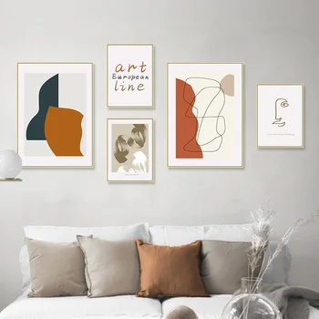 Abstraktné Umenie Line Wall Art Nordic Plagáty A Vzorom Plátna Obrazov Moderné Orange Geometrický Obraz Obývacia Izba Domova