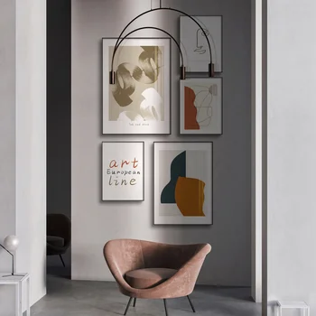Abstraktné Umenie Line Wall Art Nordic Plagáty A Vzorom Plátna Obrazov Moderné Orange Geometrický Obraz Obývacia Izba Domova