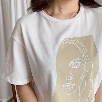 Abstraktný Charakter Tlač T-shirts Ženy Topy Farbou Leta Biela Bavlna Topy Tees Harajuku Dámske Oblečenie