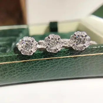 AEAW Prírodné Skutočný Diamant svadobné & Zásnubný Prsteň Luxusné 0.5 ct 5mm 18K Biele Zlato Kvet Diamantový Prsteň pre Ženy
