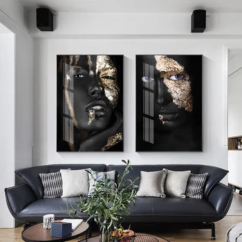 Africké Umenie Čierne Zlato Žena, olejomaľba na Plátne Cuadros Plagáty a Vytlačí Škandinávskych Stenu Obrázok pre Obývacia Izba Dekor