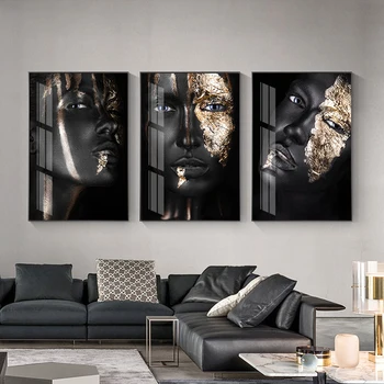 Africké Umenie Čierne Zlato Žena, olejomaľba na Plátne Cuadros Plagáty a Vytlačí Škandinávskych Stenu Obrázok pre Obývacia Izba Dekor