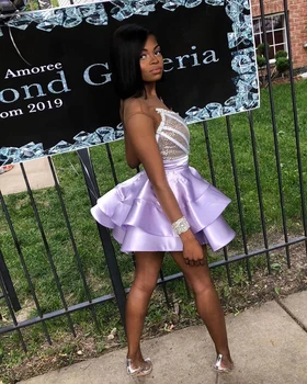Africké Čierne Dievča Krátke Prom Šaty, Sexy Cut-Out Predné Lesk Sequin Top tvaru Mini Šiat Prom 2020 17843