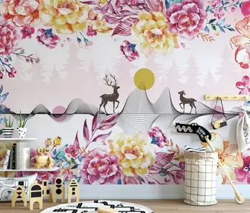 AINYOOUSEM Moderný minimalistický ružová akvarel kvet elk pozadí papier peint abstraktných de parede tapety 3d tapety, samolepky