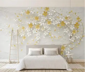 AINYOOUSEM Svieža citrónová žltá 3d kvet úľavu pozadí steny papier peint abstraktných de parede tapety 3d tapety, samolepky