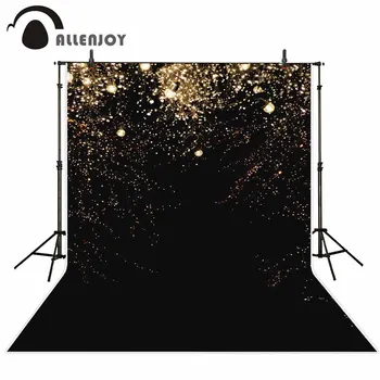 Allenjoy Čierne pozadie zlaté lesklé bodky žiarovky strany pozadí pre foto pre fotografiu strieľať vianočné ozdoby