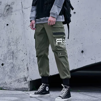 ALSYIQI Mens Nákladu Hosen Männer Režim 2020 Seite Taschen Joggers Hip Hop Harajuku Japanischen Streetwear Hadice Schwarz Hosen Männe