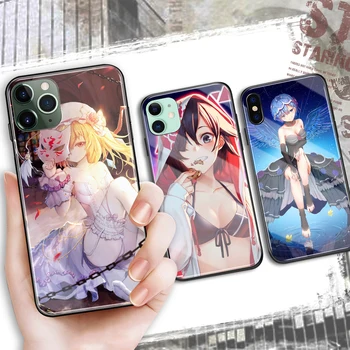 Anime dievča Sklo mäkké silikónové telefón puzdro pre iphone 6 6 7 8 Plus X XR XS max 11 PRO MAX