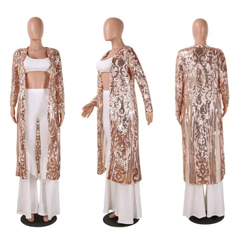 ANJAMANOR dlhý rukáv, vyšívané sequin top kimono dámske topy a blúzky 2019 nové módne kabát dlhé dámske blúzky, D35-BA-50