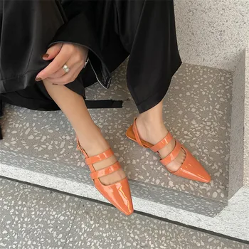 ANNYMOLI Ukázal Prst Sandále Nízke Podpätky, Úzke Pásmo dámske Topánky Kliny Päty Topánky Zadný Popruh Sandále Lady Obuv Oranžová Veľkosť 40