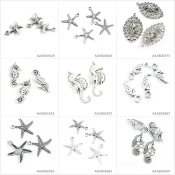 Antique Silver Tone Šperky Robiť Kúzla Seahorse Sea Horse Hviezdice Star Duté Náramok Prívesok Náhrdelník 13659