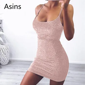 Asins Sexy nočný klub sequin šaty 2019 jar leto nový hot ženy módy sexy šatka bez rukávov strappy sequined ohlávka šaty