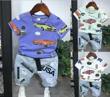 Baby Boy oblečenie set sa chlapci športové vyhovovali nastaviť deti oblečenie chlapci tepláková súprava deti príčinné Cartoon T-shirt a denim šortky set 2ks