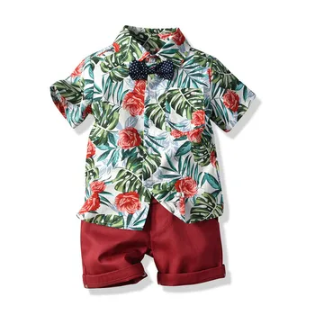 Baby chlapci lete motýlik gentleman oblečenie sady detí tlač krátke rukáv top + šortky 2 ks vyhovovali deti módne oblečenie