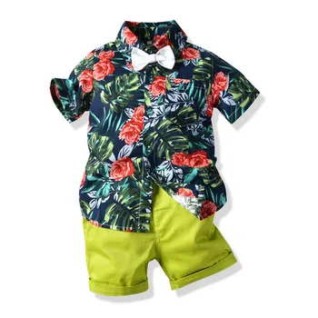 Baby chlapci lete motýlik gentleman oblečenie sady detí tlač krátke rukáv top + šortky 2 ks vyhovovali deti módne oblečenie