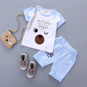 Baby, Dievčatá, Chlapcov Bavlnené Oblečenie Sady Letných Dojčenské Oblečenie Cartoon Medveď T Tričko, Šortky 2KS/Sady 30839