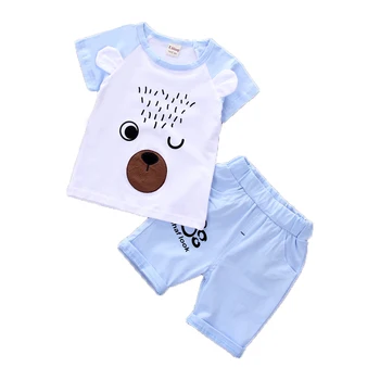 Baby, Dievčatá, Chlapcov Bavlnené Oblečenie Sady Letných Dojčenské Oblečenie Cartoon Medveď T Tričko, Šortky 2KS/Sady
