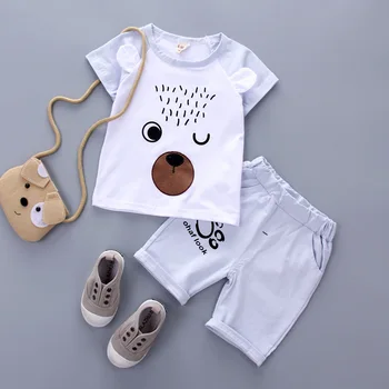 Baby, Dievčatá, Chlapcov Bavlnené Oblečenie Sady Letných Dojčenské Oblečenie Cartoon Medveď T Tričko, Šortky 2KS/Sady