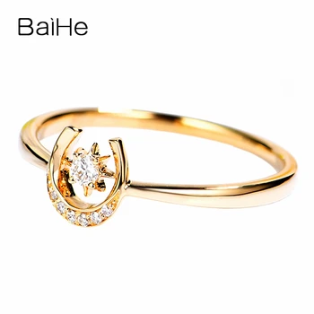 BAIHE Pevné 14K Žltého Zlata 0.05 ct H/SI Kole Prírodné Diamanty Svadobné Ženy Trendy Jemné Šperky Jednoduché krásny diamantový Prsteň