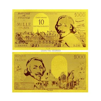 Banque de France - 1000 Frankov, 1956s 99.9% Zlatej Fólie Bankovky, Staré Peniaze Zber