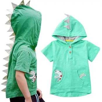 Batoľa Detský Baby Chlapci Cartoon Dinosaura Zvierat S Kapucňou Krátky Rukáv Mikina Detská Letná Bežné Topy Módne Oblečenie