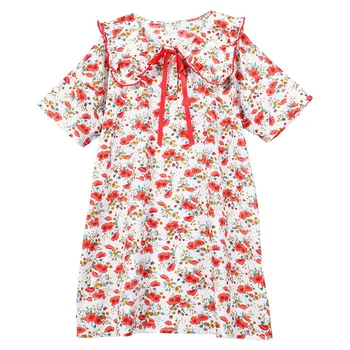 Bavlna Dospievajúce Dievčatá Letné Šaty Kvetinový Tlač Plážové Šaty Dievča 2020 Nové Príležitostné Tlače Šatu Vysoko Kvalitné Oblečenie 9525