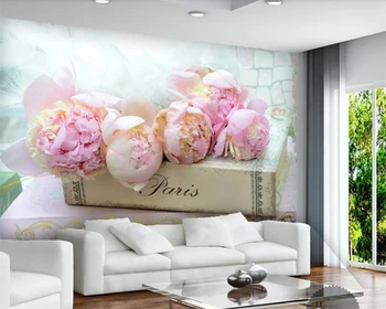 Beibehang abstraktných de parede Vlastné Foto Tapety 3D nástenná maľba Krásne Sunlit Kniha s Kvitnúce Ružové Kvety stene kniha domova